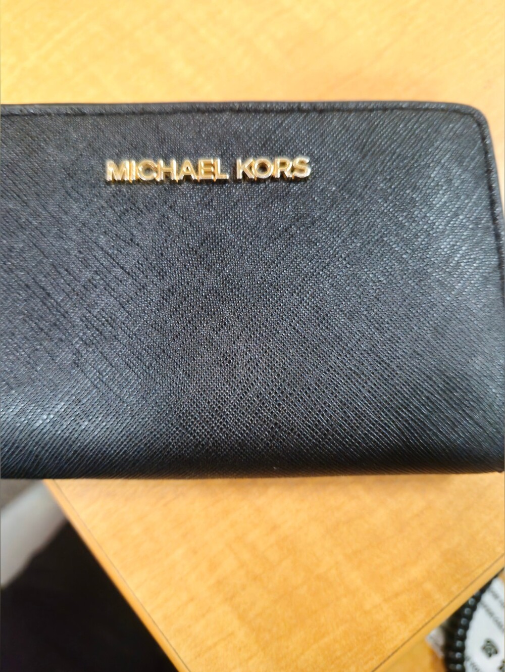 Michael Kors Black Leather Card Wallet with Gold Logo